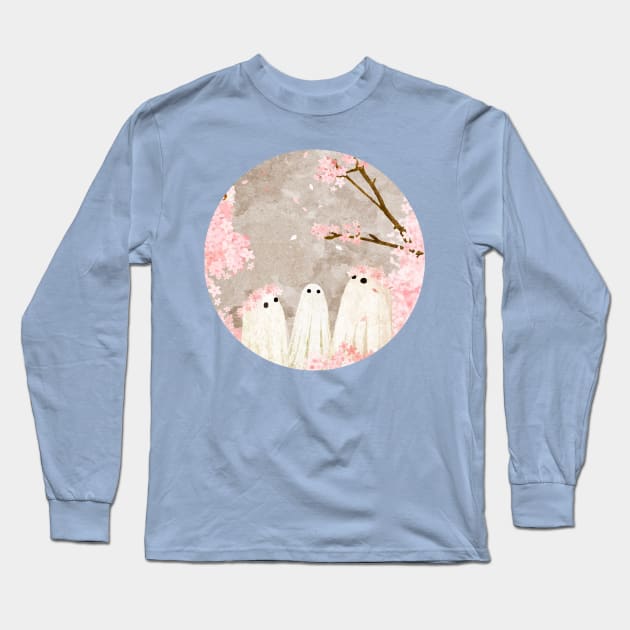 Ghost Cherry Viewing Party Long Sleeve T-Shirt by KatherineBlowerDesigns